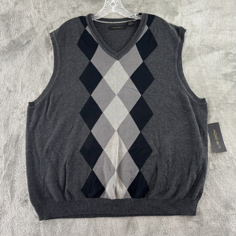 Axist Argyle Sweater Vest Mens XXL Castlerock Gray Cotton Pullover V-Neck‎ NWT